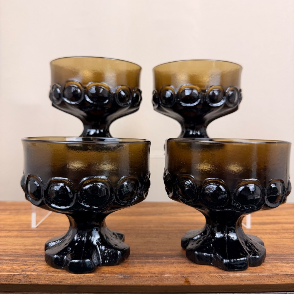 Tiffin Franciscan Madeira Amber Glass Sherbet Dessert Cups Set of 4 Vintage MCM